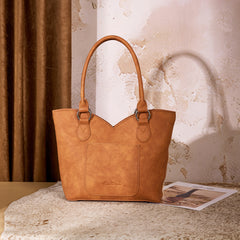 MW1365-8005BR  Montana West Tooled & Cowhide Whipstitch Tote Bag - Brown