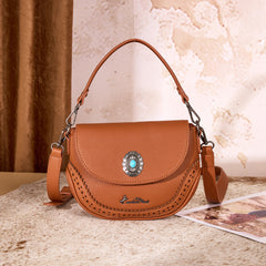 MW1340-8360  Montana West Turquoise Concho Saddle Crossbody - Brown