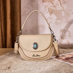 MW1340-8360  Montana West Turquoise Concho Saddle Crossbody -Tan