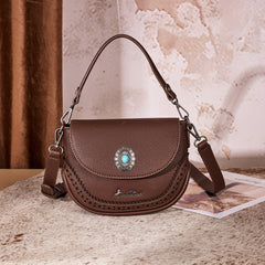 MW1340-8360  Montana West Turquoise Concho Saddle Crossbody -Coffee