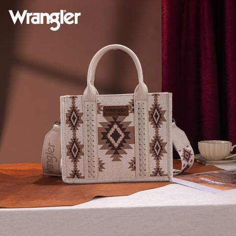 WG226-8120S  Wrangler Aztec Pattern Dual Sided Print -Tote/Crossbody -Beige