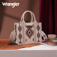WG226-8120S  Wrangler Aztec Pattern Dual Sided Print -Tote/Crossbody -Beige
