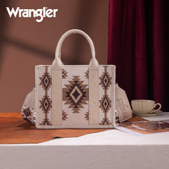 WG226-8120S  Wrangler Aztec Pattern Dual Sided Print -Tote/Crossbody -Beige