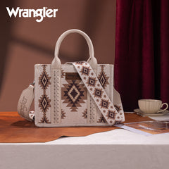 WG226-8120S  Wrangler Aztec Pattern Dual Sided Print -Tote/Crossbody -Beige