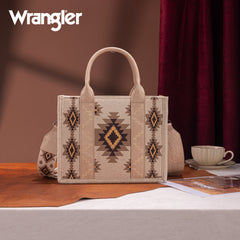 WG226-8120S  Wrangler Aztec Pattern Dual Sided Print -Tote/Crossbody -Tan