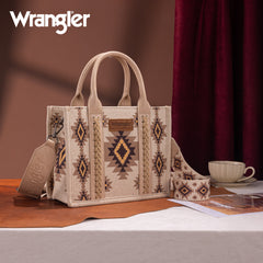 WG226-8120S  Wrangler Aztec Pattern Dual Sided Print -Tote/Crossbody -Tan