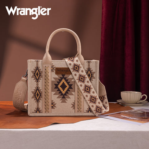 WG226-8120S  Wrangler Aztec Pattern Dual Sided Print -Tote/Crossbody -Tan