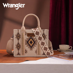 WG226-8120S  Wrangler Aztec Pattern Dual Sided Print -Tote/Crossbody -Tan