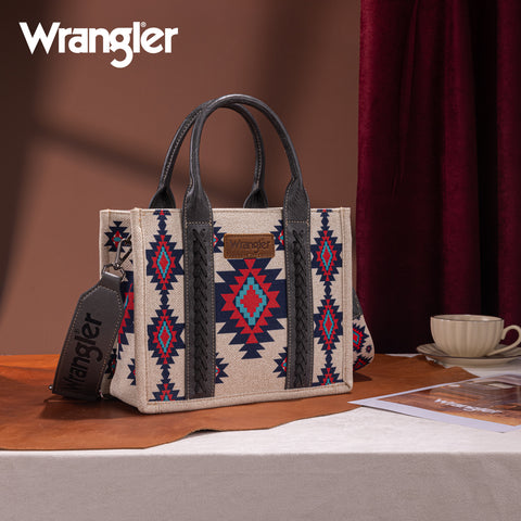 WG226-8120S  Wrangler Aztec Pattern Dual Sided Print -Tote/Crossbody -Black