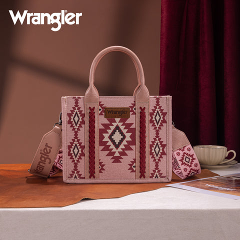 WG226-8120S  Wrangler Aztec Pattern Dual Sided Print -Tote/Crossbody -Dark Pink