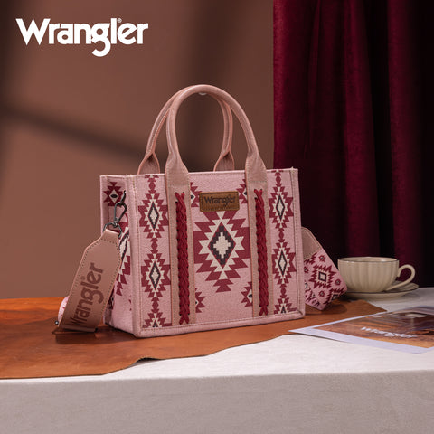 WG226-8120S  Wrangler Aztec Pattern Dual Sided Print -Tote/Crossbody -Dark Pink