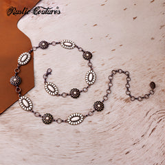 RCB-03-115WH   Rustic Couture Western White Bead Concho Link Chain Belt