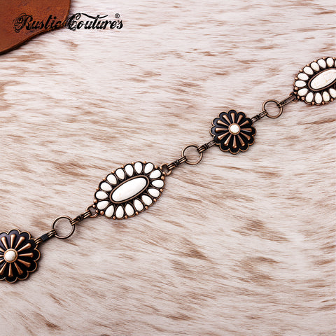 RCB-03-115WH   Rustic Couture Western White Bead Concho Link Chain Belt