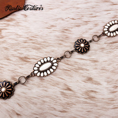 RCB-03-115WH   Rustic Couture Western White Bead Concho Link Chain Belt