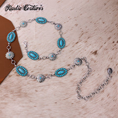 RCB-03-115TQ   Rustic Couture Western Turquoise Bead Concho Link Chain Belt