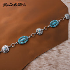 RCB-03-115TQ   Rustic Couture Western Turquoise Bead Concho Link Chain Belt