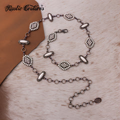 RCB-03-113WH   Rustic Couture Western White Bead Concho Link Chain Belt