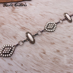RCB-03-113WH   Rustic Couture Western White Bead Concho Link Chain Belt