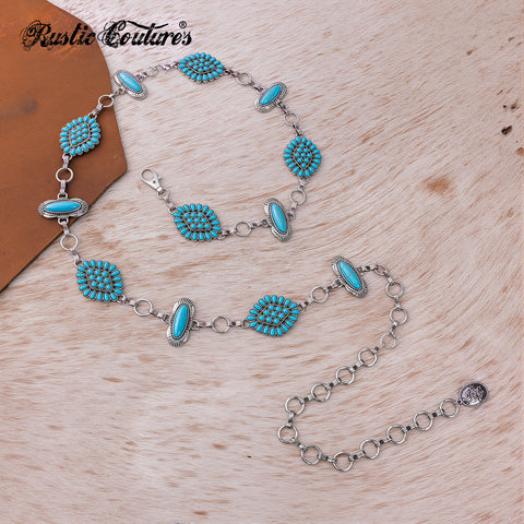 RCB-03-113TQ  Rustic Couture Western Turquoise Bead Concho Link Chain Belt