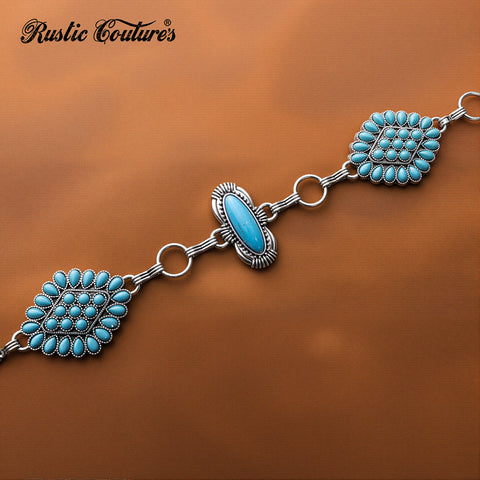 RCB-03-113TQ  Rustic Couture Western Turquoise Bead Concho Link Chain Belt