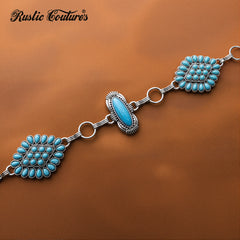 RCB-03-113TQ  Rustic Couture Western Turquoise Bead Concho Link Chain Belt