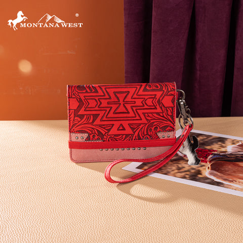 MW1354-W2004  Montana West Tooled Aztec Collection Wrap Wallet