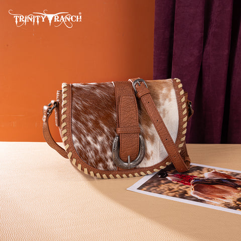 TR204-8360  Trinity Ranch Western Hair-On Cowhide Saddle Crossbody - Brown
