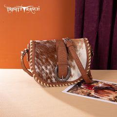 TR204-8360  Trinity Ranch Western Hair-On Cowhide Saddle Crossbody - Brown