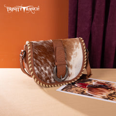 TR204-8360  Trinity Ranch Western Hair-On Cowhide Saddle Crossbody - Brown