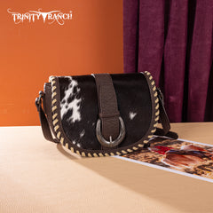 TR204-8360  Trinity Ranch Western Hair-On Cowhide Saddle Crossbody -Coffee