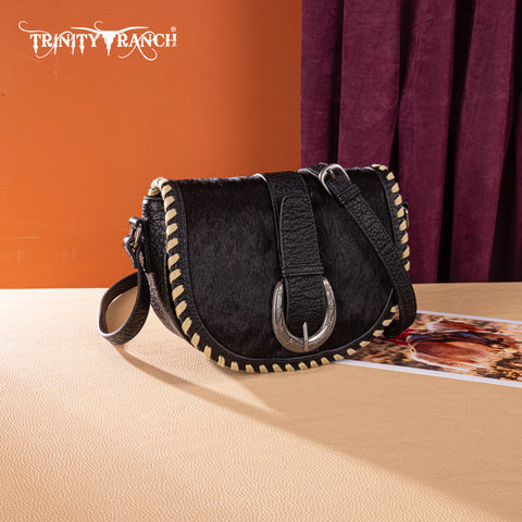 TR204-8360  Trinity Ranch Western Hair-On Cowhide Saddle Crossbody - Black