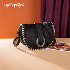 TR204-8360  Trinity Ranch Western Hair-On Cowhide Saddle Crossbody - Black