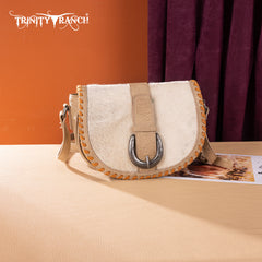 TR204-8360  Trinity Ranch Western Hair-On Cowhide Saddle Crossbody - Tan