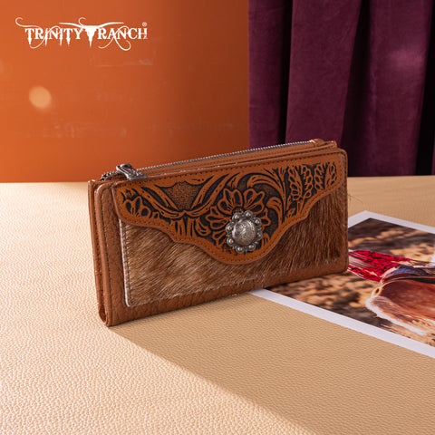 TR203-W2002 Trinity Ranch Hair-On Cowhide Tooled Collection Wallet