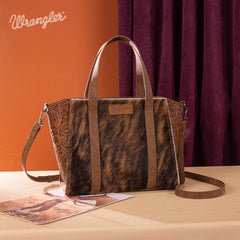 WG252-8012  Wrangler Genuine Hair-On Cowhide  Wide Tote/Crossbody- Brown