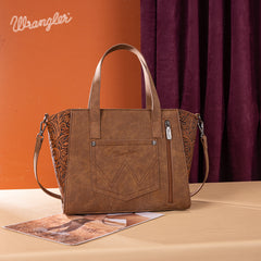 WG252-8012  Wrangler Genuine Hair-On Cowhide  Wide Tote/Crossbody- Brown