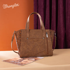 WG252-8012  Wrangler Genuine Hair-On Cowhide  Wide Tote/Crossbody- Brown