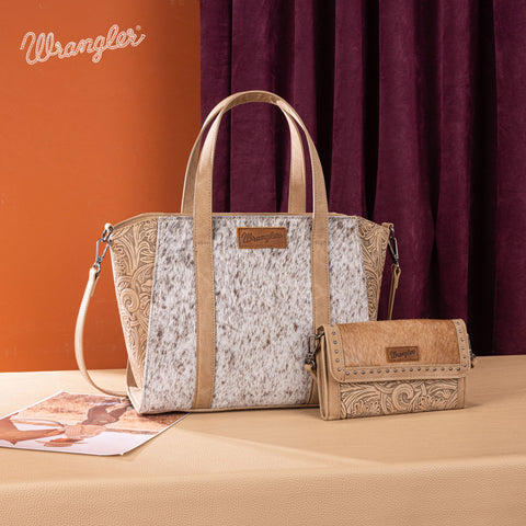 WG252-8012  Wrangler Genuine Hair-On Cowhide  Wide Tote/Crossbody - Tan