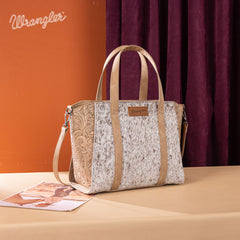 WG252-8012  Wrangler Genuine Hair-On Cowhide  Wide Tote/Crossbody - Tan