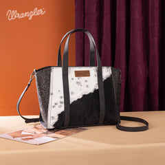 WG252-8012  Wrangler Genuine Hair-On Cowhide  Wide Tote/Crossbody Black