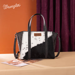 WG252-8012  Wrangler Genuine Hair-On Cowhide  Wide Tote/Crossbody Black