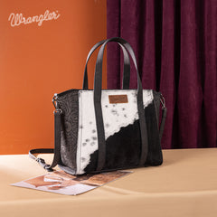 WG252-8012  Wrangler Genuine Hair-On Cowhide  Wide Tote/Crossbody Black
