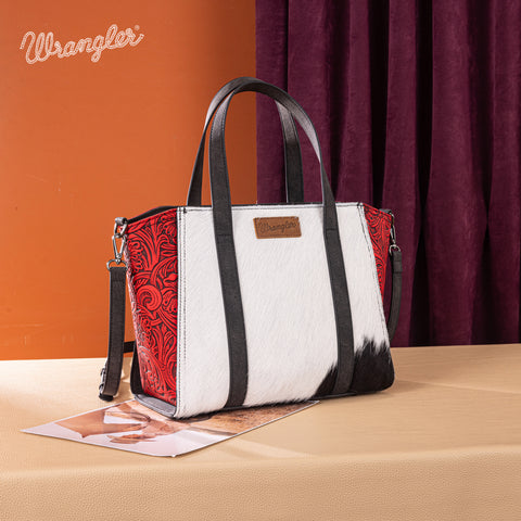WG252-8012  Wrangler Genuine Hair-On Cowhide  Wide Tote/Crossbody- Red
