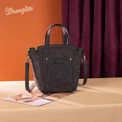 WG252-8014  Wrangler Genuine Hair-On Cowhide Tote/Crossbody - Black