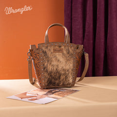 WG252-8014  Wrangler Genuine Hair-On Cowhide Tote/Crossbody - Brown