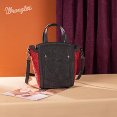 WG252-8014  Wrangler Genuine Hair-On Cowhide Tote/Crossbody - Red
