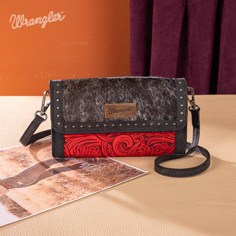 WG252-C012  Wrangler Genuine Cowhide Wallet/Wristlet/Crossbody Bag - Red