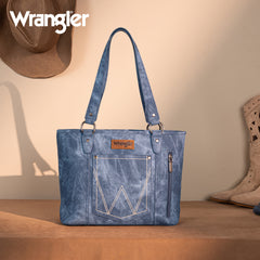 WG219-8317  Wrangler "W" Stitch Water Repellent Denim Pocket Zippered Tote Bag- Jean