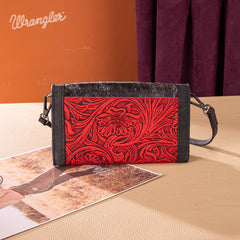 WG252-C012  Wrangler Genuine Cowhide Wallet/Wristlet/Crossbody Bag - Red