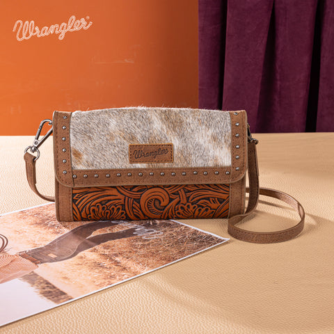 WG252-C012  Wrangler Genuine Cowhide Wallet/Wristlet/Crossbody Bag - Brown